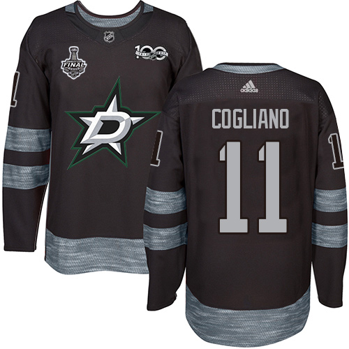 Men Adidas Dallas Stars #11 Andrew Cogliano Black 1917-2017 100th Anniversary 2020 Stanley Cup Final Stitched NHL Jersey->dallas stars->NHL Jersey